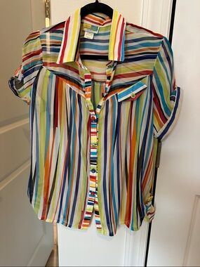 Sub seas Multicolor Striped Button-Down Shirt - Lightweight Women's Blouse